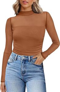 Long Sleeve Shirts Fashion Clothing <b>Turtle</b> <b>Necks</b> Sheer Ruched Going Out <b>Tops</b> Fall Outfits Slim Fit Blouses - Product Image 2