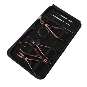 Salon Rose Gold Hair Extension Kit 7-Inch Hair Extension Pliers Pulling <b>Hook</b> Loop <b>Tool</b> Tail Comb Parting Finger Scissors Razor - Product Image 1