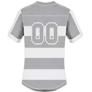 <b>Light</b> Grey White Short Sleeve Rugby Uniform Set Crew <b>Neck</b> Striped Rugby Jersey Drawstring Shorts Athletic Performance Training - Product Image 5