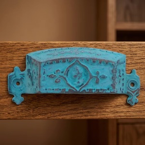 Ba <b>Rustic</b> Cast Iron Industrial Square Cabinet Pull Handle Turquoise Distressed for Home Office and Bedroom Furniture - Product Image 5