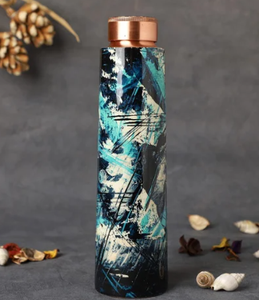 Floral Enamel Coated <b>Copper</b> Water <b>Bottle</b> Handmade Designer Ayurvedic <b>Copper</b> <b>Drinking</b> <b>Bottle</b> with Golden Blossom Print - Product Image 2