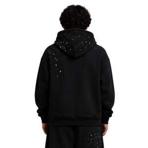 <b>Black</b> Rhinestone Star Pattern Hoodie Men Oversized Fleece Pullover Custom Logo Streetwear Heavyweight Casual Hooded <b>Sweatshirt</b> - Product Image 2