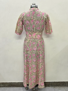 Vestido Midi Informal para Mujer, 100% Algodón Tejido, Estampado Floral Liso/Sólido, Detalles Estructurales, Manga Corta, Cintura Imperio, Estilo Babydoll - Product Image 2