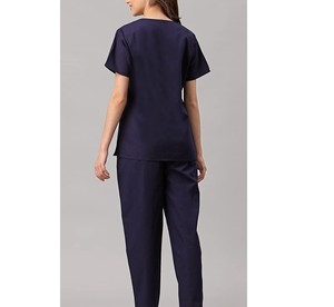 Ensemble de blouses médicales bleu marine pour femmes, haut à col en V avec poches, pantalon à taille élastique, uniformes d'hôpital, tissu en coton et polyester tissé - Product Image 2