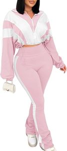 Ensemble coupe-vent tendance 2 pièces pour femme : veste courte et pantalon taille haute à jambes larges, tenue de sport et streetwear assortie - Product Image 5