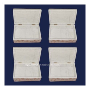Caja de incrustaciones de mármol blanco puro de pieza recién hecha a mano exclusiva antigua con forma de rectángulo de nácar uso para artículo de joyero - Product Image 4