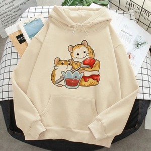 เสื้อฮู้ดลายการ์ตูนหนูแฮมสเตอร์น่ารักสำหรับผู้หญิง ผ้าฝ้ายบุซับใน ระบายอากาศได้ดี ใส่ได้ในฤดูหนาว ทรงปกติ มีกระเป๋าหน้า - Product Image 3