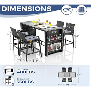 Juego de 2 Sillas de Bar de Ratán Modernas para Exteriores, Sillas Altas de Mimbre para Patio con Cojines - Product Image 2