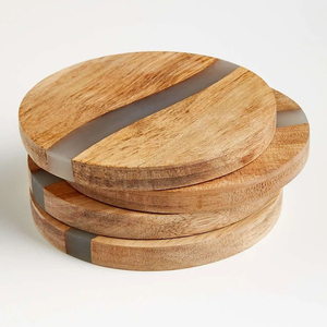 FAIZA CRAFT Ensemble de sous-verres en bois et résine, design modèle 3D personnalisé, ronds de 4x4 pouces, faits main, objets d'art de collection pour la maison et les accessoires de thé - Product Image 1