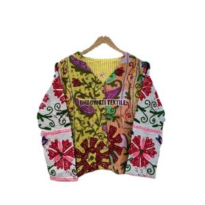 เสื้อแจ็คเก็ตสั้นปักลายดอกไม้ผ้าฝ้ายแบบซูซานี งานปักลายดอกไม้สวยงาม เสื้อโค้ทปักลายดอกไม้ แจ็คเก็ตสวยงาม ของขวัญพิเศษ ขอบดิบ - Product Image 1