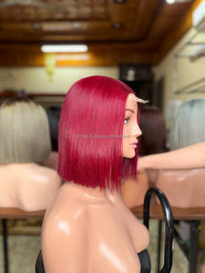 Wholesale Human Hair Wig <b>Burgundy</b> Bob Bone Straight Vietnamese HD Virgin Hair Wig Double Drawn Lace Transparent Vietnam - Product Image 6