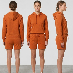 Conjunto de Sudadera con Capucha y Pantalones Cortos de Forro Polar para Mujer / Conjunto de Sudadera con Capucha y Pantalones Cortos para Dama, Sudadera de Manga Larga y Pantalones Cortos Deportivos para Mujer - Product Image 1