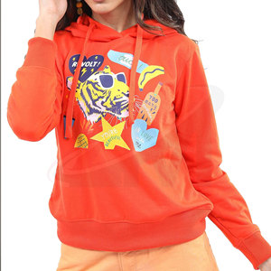 เสื้อฮู้ดสีส้มสำหรับผู้หญิง พิมพ์ลายเสือการ์ตูน แขนยาว เสื้อสเวตเชิ้ตลำลอง ผ้าฝ้ายถัก ระบายอากาศได้ดี - Product Image 1