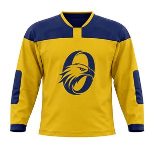 Maillot de hockey sur glace jaune et bleu marine à manches longues, uniforme d'équipe léger et respirant, chemise de hockey professionnelle pour hommes et femmes - Product Image 1