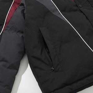 Black Maroon <b>Grey</b> Color Block Puffer <b>Jacket</b> | Stand Collar Snap Bomber | Oversized Streetwear Coat | Custom OEM Manufacturer - Product Image 4