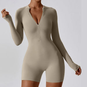 Combinaison de sport pour femme, demi-zip, sans manches, unie, taille haute élastique, séchage rapide, pour yoga et entraînement, personnalisable - Product Image 6