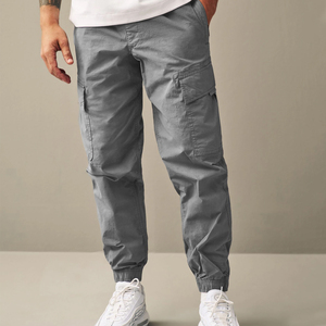 Pantalon cargo en coton léger bleu gris clair coupe droite sur mesure, nouvelle collection, produit tendance au design unique - Product Image 1