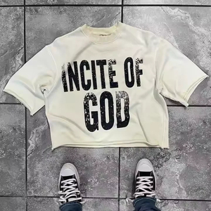 เสื้อยืดโอเวอร์ไซส์ครอปท็อปพิมพ์ลาย Incite Of God สำหรับผู้ชาย แขนสั้น คอกลม ผ้าฝ้ายเจอร์ซีย์สีชมพู สไตล์ลำลอง - Product Image 5