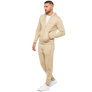 Survêtement beige à capuche pour homme, en coton, longueur intégrale, décontracté, avec poches latérales et taille élastique - Product Image 3