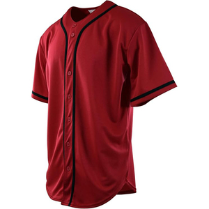 Maillot de baseball unisexe rouge uni avec bordure noire, tissu en maille respirant de haute qualité - Product Image 2