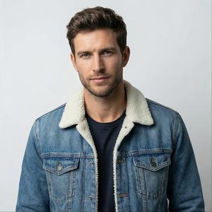 Chaqueta Bomber de Mezclilla con Bordado Personalizado en la Parte Delantera, Estilo Vintage, Cuello Camisero, Lavado Desgastado, Acolchada, de Secado Rápido y Transpirable para Hombre - Product Image 1