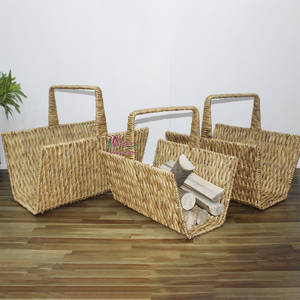Artex Dong Thap Rustic Woven Firewood <b>Basket</b> Set 3-Piece Rectangle Classic Style <b>Wood</b> Storage <b>for</b> <b>Fireplace</b> - Product Image 1
