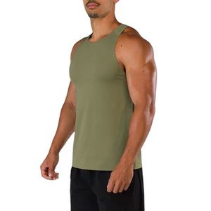 Camiseta sin mangas de punto para hombre, verde oliva, de spandex/algodón, cuello redondo, formal, transpirable, de secado rápido, ecológica, con logo frontal y trasero. - Product Image 4