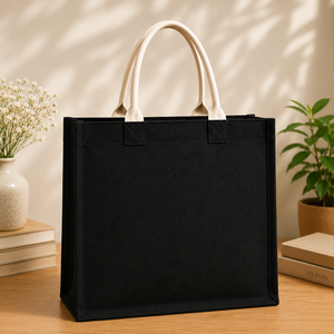 Jute Shopping <b>Bag</b> Black Mountain Design Top Handle <b>Medium</b> <b>Size</b> Daily Use - Product Image 6