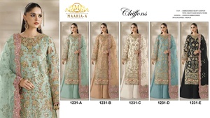 Costume pakistanais de créateur en mousseline de soie avec broderie, travail de sequins et travail Khatli pour la saison des fêtes, exportation en Inde à prix de gros - Product Image 6