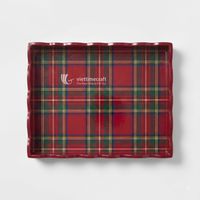 Plateau de service festonné en laque rouge à motif tartan pour la décoration de Noël