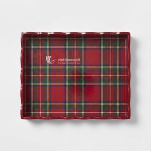 Plateau de service festonné en laque rouge à motif tartan pour la décoration de Noël - Product Image 6