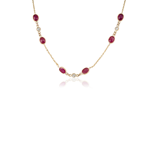Women's Wholesale Fine Trendy <b>Ruby</b> & Diamond 14K Real Yellow Gold Elegant Station Chain <b>Necklace</b> Anniversary Gift Jewelry - Product Image 3
