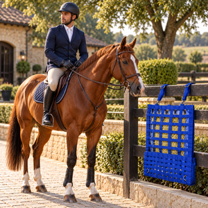 Sac à foin pour chevaux bleu royal en nylon de haute qualité |   Sac à foin suspendu stable avec sangles réglables et grilles ouvertes - Product Image 3