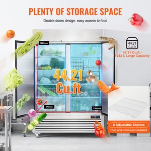 Equipo de Refrigeración para Cocina Comercial, Refrigerador Vertical de Acero Inoxidable de 44.21 Pies Cúbicos, 2 Puertas, 54.4 Pulgadas de Ancho, Descongelación Automática - Product Image 4