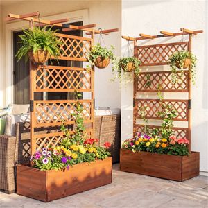 "4.8 Cu.Ft Fir Wood <b>Planter</b> Box with Lattice Trellis & Drainage Holes for Climbing Plants & <b>Vegetables</b> (72")" - Product Image 3