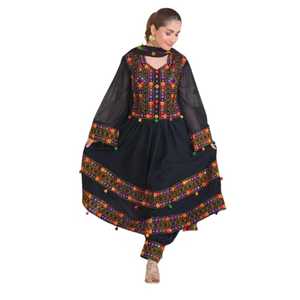 บริการ OEM ชุดเดรสยาวแบบ A-Line 2 ชิ้น สไตล์วินเทจอัฟกานิสถาน พร้อมกางเกงขายาว  ตกแต่งด้วยลูกไม้ ซิปแบบเรียบง่าย กระดุมพู่ห้อยประดับเหรียญโบราณ - Product Image 1