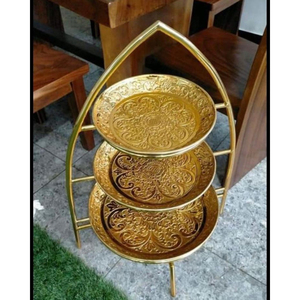 Support à gâteau rond en métal, finition dorée, non toxique, présentoir à desserts, décoration de table pour la maison et l'hôtel, accessoire de luxe. - Product Image 5