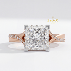 Anillo de Compromiso de Lujo con Diamante Cultivado en Laboratorio de 2.42 Quilates, Corte Princesa, EF VS1, Plateado en Plata, con Vástago Dividido, para Boda - Product Image 5