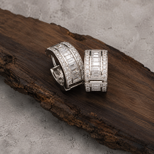 Luxury Hip Hop Baguette Diamond <b>Huggie</b> <b>Earrings</b> 925 Sterling <b>Silver</b> Diamond Women Statement <b>Earring</b> - Product Image 2