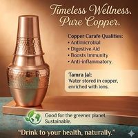 Vente en gros : Carafe en cuivre pur 1000 ml, design classique, couvercle en cuivre, col long, martelé, écologique, portable, pour la maison et le bureau