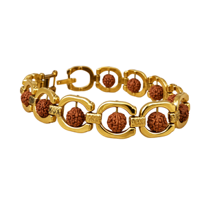 Bracelet chaîne Rudraksha en laiton plaqué or SOULWISE, bijoux religieux unisexe, style bouddhiste, design à maillons, cadeau - Product Image 1