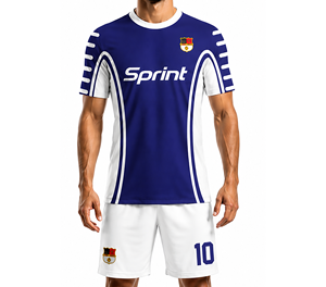Ensemble de maillot de football personnalisable pour homme, bleu et blanc, manches courtes, impression sublimée, polyester à séchage rapide 180g, toutes saisons, coupe adulte - Product Image 2
