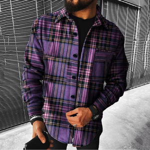 Men's Red Plaid Long Sleeve Flannel <b>TShirt</b> Regular Fit Casual Wear Woven Patterned Top - Product Image 4