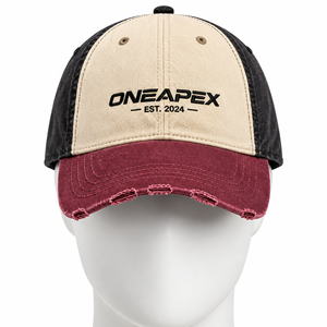 Casquette de camionneur ONEAPEX à 6 panneaux, réglable, unisexe, décontractée, avec logo brodé sur le panneau avant, design bordeaux, noir, beige - Product Image 1