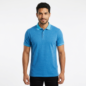 Men's <b>Blue</b> Short Sleeve <b>Polo</b> <b>Shirt</b> Cotton Knitted Solid Color Breathable Casual Summer Golf Tennis <b>Shirt</b> Custom Apparel - Product Image 5