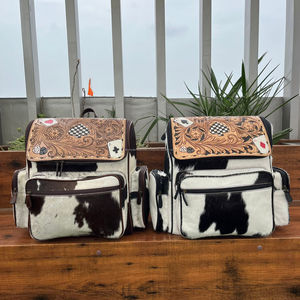 กระเป๋าเป้สะพายหลังหนังวัวแท้สำหรับการเดินทางกลางแจ้งความจุขนาดใหญ่ดีไซน์ลายตารางหมากรุก - Product Image 4