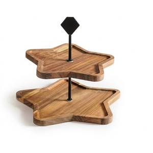 Star Wooden Double-Layer Cake Stand 2-Tier Dessert <b>Display</b> & Fruit Tray Elegant Wood Color Home Decor - Product Image 1