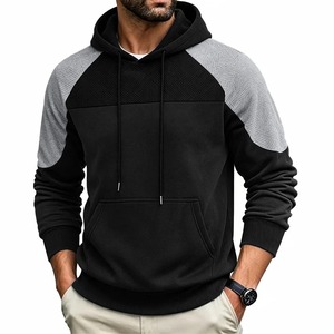 Sudadera con Capucha para Hombre, Diseño de Bloques de Color Negro y Gris, Manga Raglán, Bolsillos de Felpa Francesa, Corte Regular Informal, Ropa de Otoño 2027 - Product Image 2