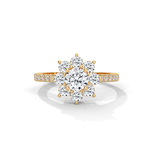 Gold Plated 925 Sterling <b>Silver</b> FlowerRing Round Center Stone Prong <b>Set</b> Wedding Engagement Jewelry for Women - Product Image 1