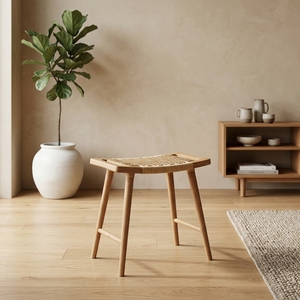 Taburete Arya Moderno y Ligero, Más Vendido, Estructura de Madera de Teca Sólida, Tejido de Ratán Hecho a Mano, Acabado Bien Lijado, Ideal para Hoteles y Apartamentos - Product Image 3